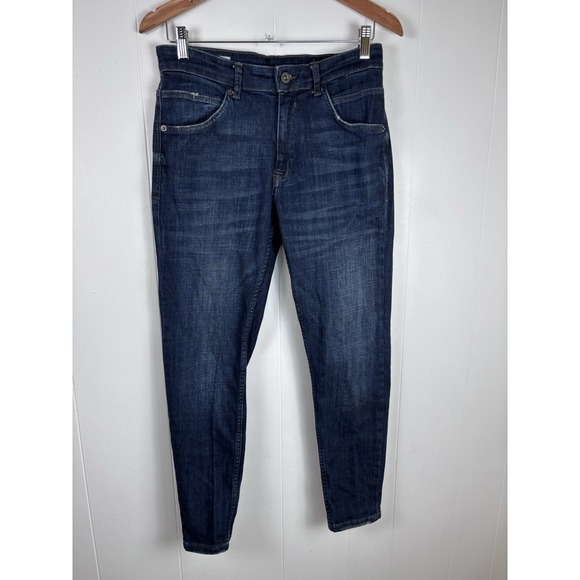Zara Skinny Jeans Womens Size 31‎ Blue Medium Wash Whiskered Mild Distress - Picture 1 of 11